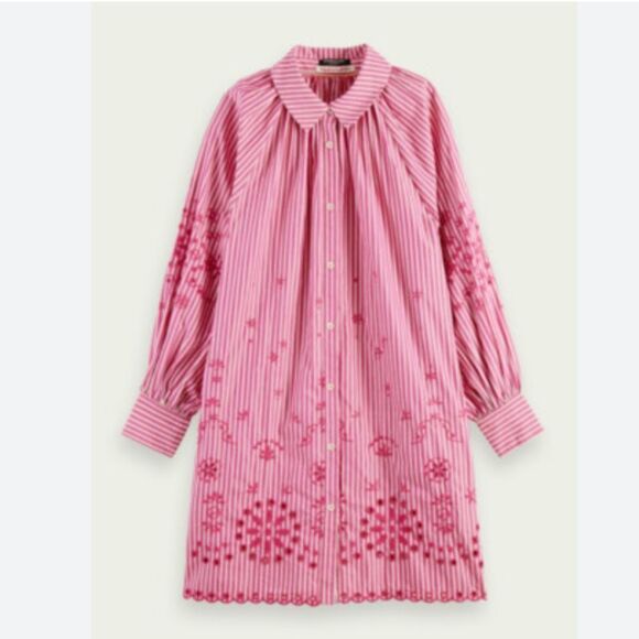 Scotch & Soda Embroidered Shirt Dress Striped Pink White  Anthropologie Size S - Picture 4 of 11